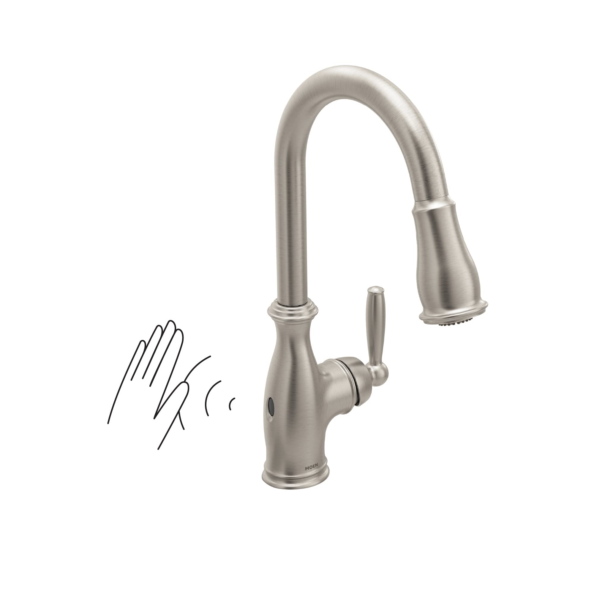 Moen Brantford Spot Resist Stainless Steel MotionSense Wave Touchless One-Handle Pull-Down Kitchen Faucet with Power Clean & Reflex Docking System - Model 7185EWSRS | Ideal for Modern Kitchens, Restaurants & Commercial Spaces