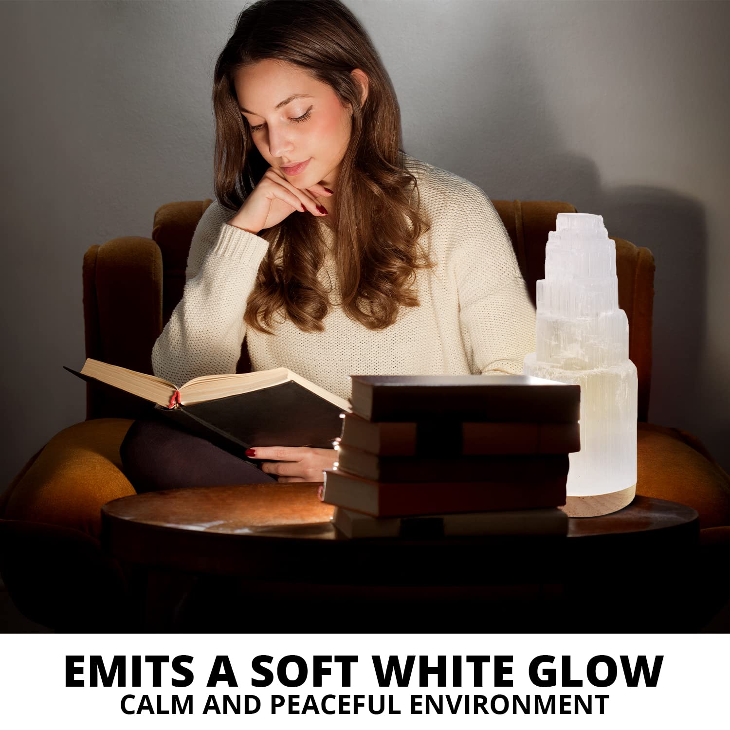Handcrafted Moroccan Selenite Crystal Lamp 25cm - Natural Anxiety Relief, Healing & Meditation, Smudging & Energy Charging Station (ETL Certified) - Perfect for Yoga Studios, Bedrooms & Spiritual Spaces