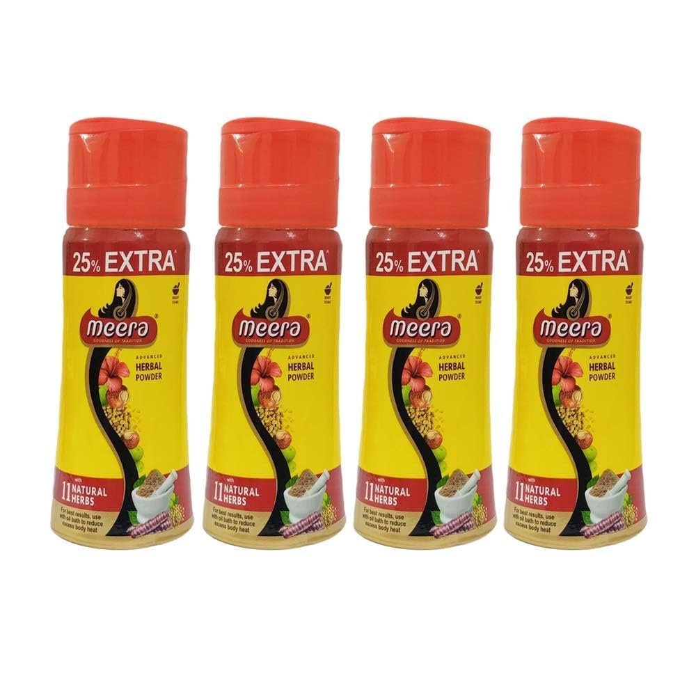 4 Pack Meera Herbal Hair Wash Powder with Shikakai & Tulsi - 120g Each, Total 480g - Natural Ayurvedic Shampoo for Hair Growth & Scalp Care - Perfect for Daily Hair Cleansing & Dandruff Treatment