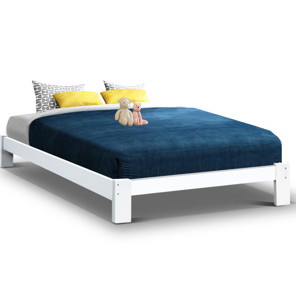 Fairy White Wooden Double Bed Frame - Queen Size Solid Wood Bed with Headboard - Perfect for Master Bedroom, Guest Room & Kids Room