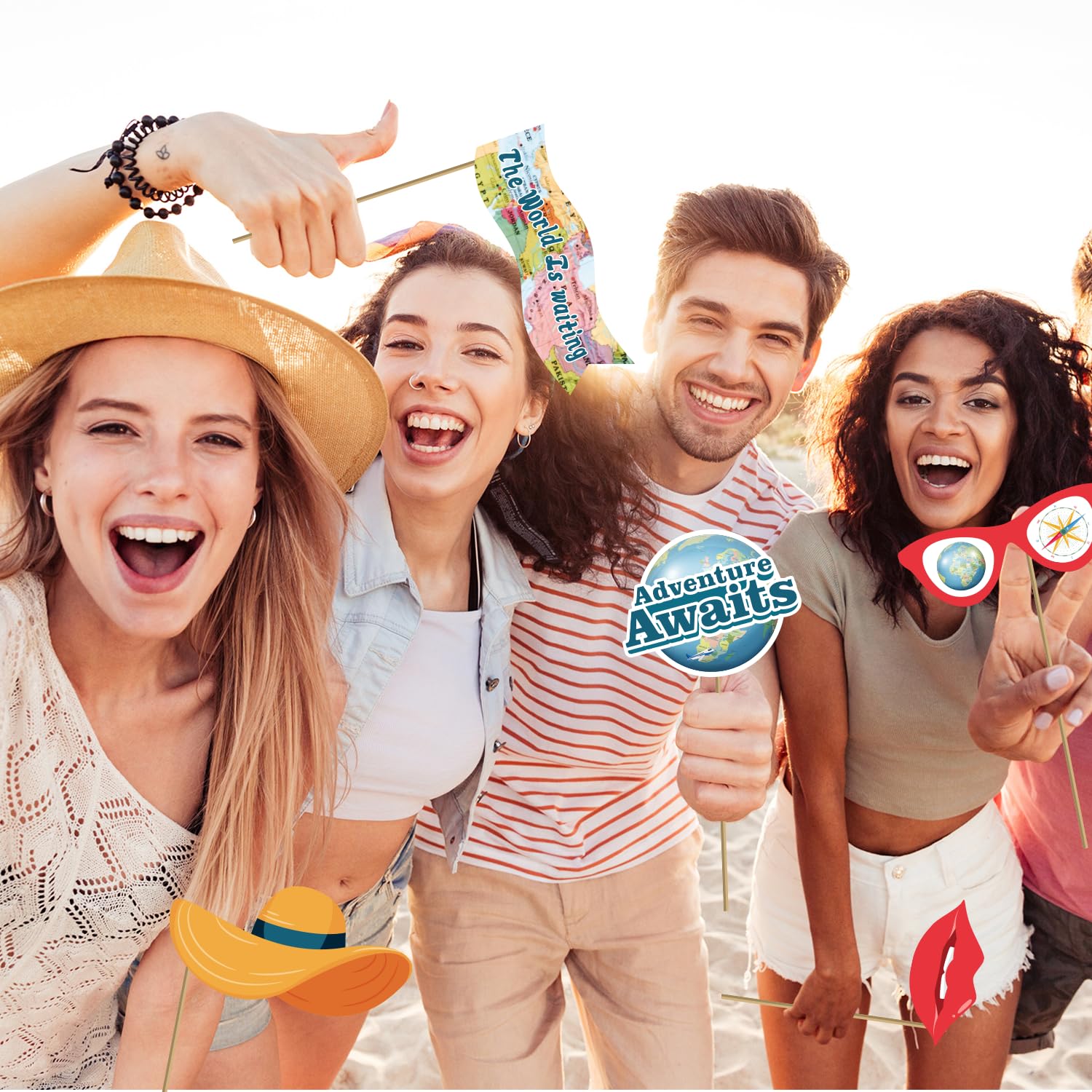 Biswiter Adventure Awaits Party Decorations - 26 Pcs Travel Themed Photo Booth Props Set for Bon Voyage & Around The World Theme Parties - Perfect for Travel Sendoffs, Wanderlust Celebrations & Adventure-Themed Events