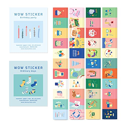 Monolike Wow Sticker Set - Cute Mini Square Stickers for Birthday Parties, Scrapbooking, Journals & Everyday Decor | 50-Piece Adhesive Decals for DIY Crafts, Planners & Gift Wrapping