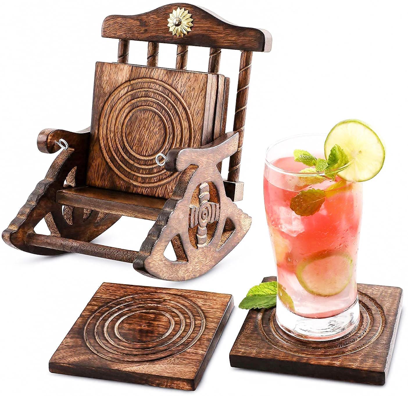 Premium Wooden Tea Coasters Set of 6 - Natural Wood Drink Coasters for Hot & Cold Beverages - Durable Dining Table Accessories for Coffee, Tea, Mugs - Perfect for Home, Office, Restaurant Use