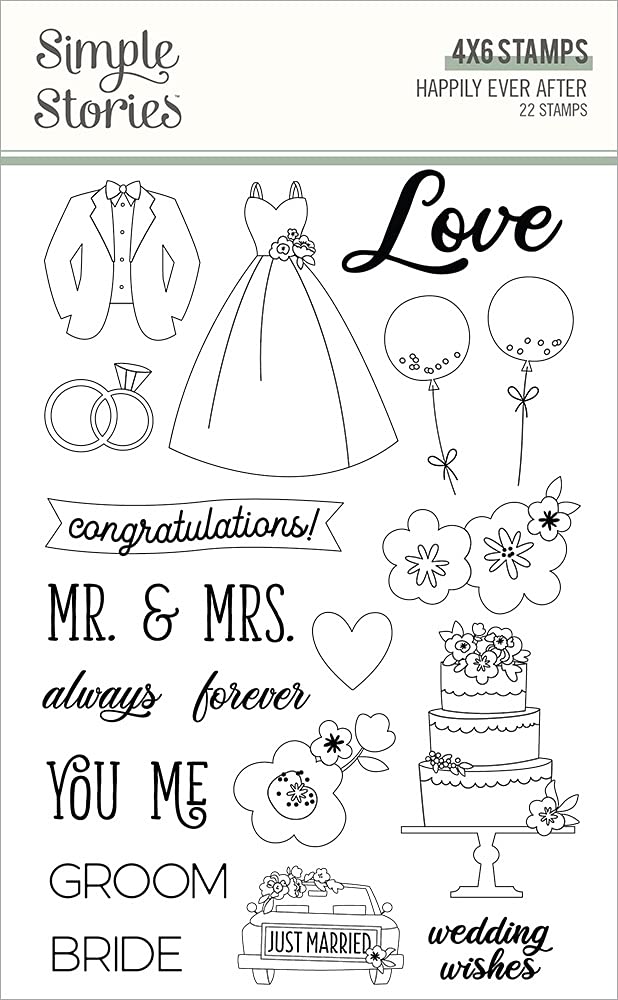 Simple Stories Happily Ever Stamp Set - Scrapbooking & Card Making Supplies for DIY Crafts, Wedding Invitations, and Memory Albums