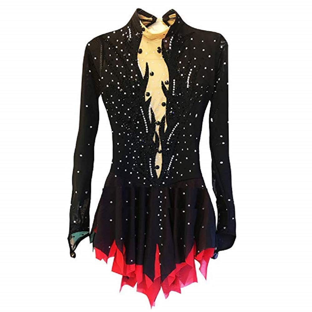 Elegant Black Handmade Ice Skating Dress for Women & Girls - Figure Skating Costume with Flowy Skirt | Perfect for Competitions, Performances & Ice Shows