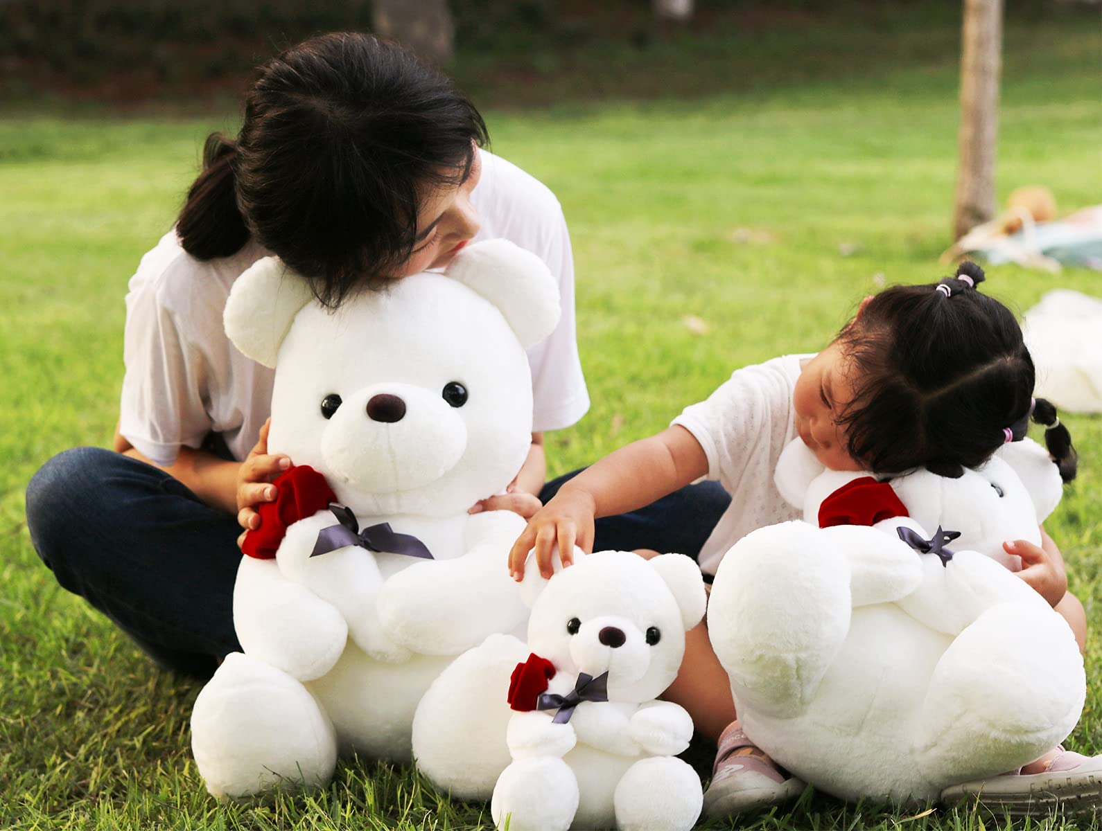Cute White Teddy Bear Plush Stuffed Animal with Rose - 13.7 Inch Soft Rose Bear Gift for Valentine's Day, Birthday, Christmas | Perfect Present for Girlfriend, Kids, Loved Ones | Ideal for Bedroom Decor, Nursery, Romantic Surprises