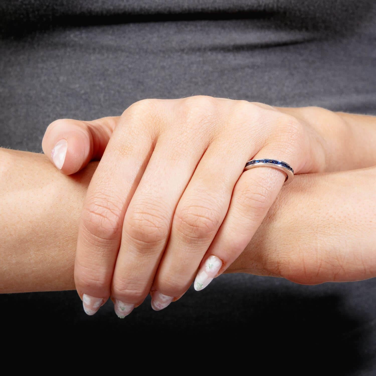 Platinum Sapphire Eternity Band for Women - Vintage Style Wedding Ring, Anniversary Gift, Bridal Jewelry - Perfect for Engagements, Proposals & Special Occasions