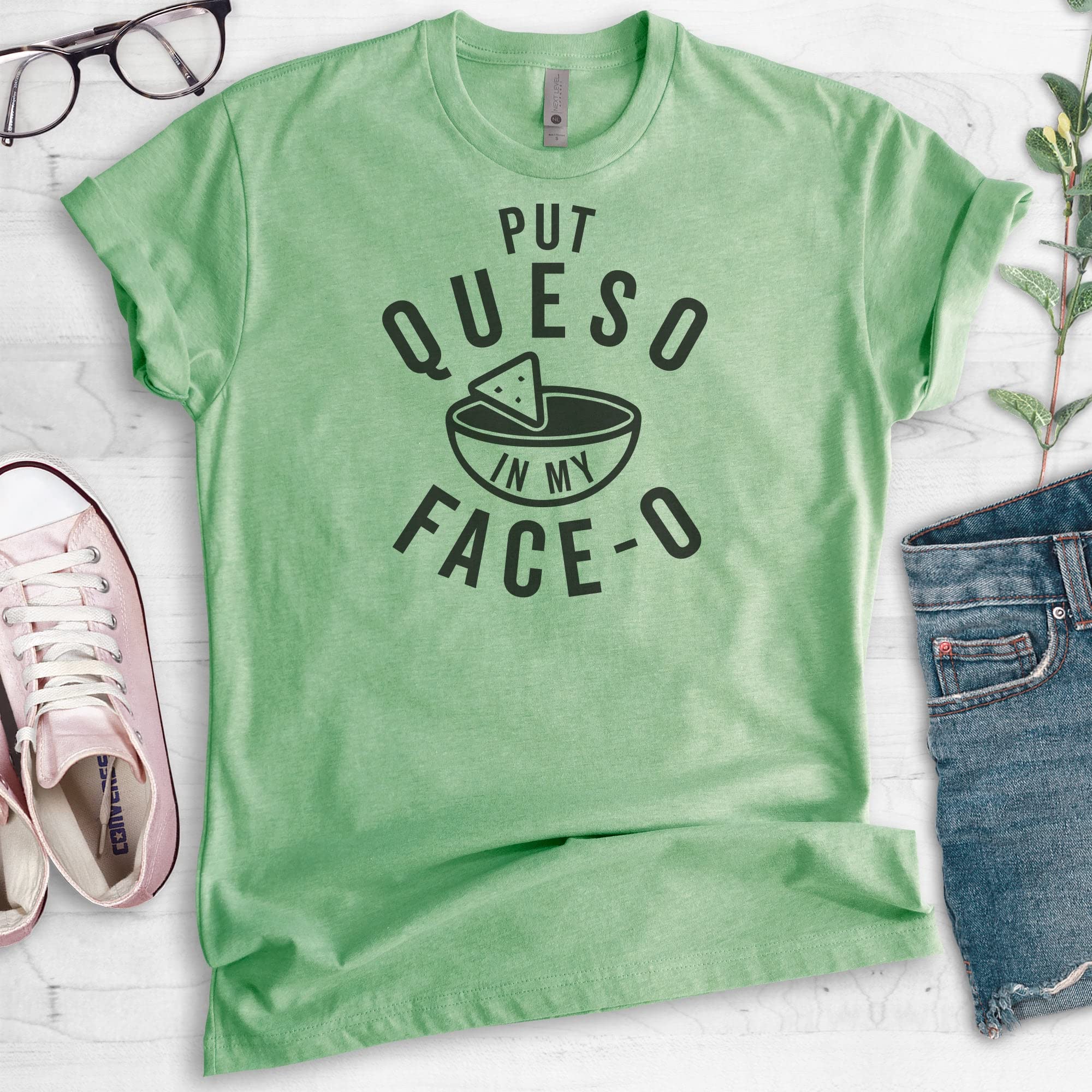 Unisex Put Queso in My Face-O T-Shirt | Funny Nacho & Mexican Food Graphic Tee for Men & Women | Perfect for Cinco de Mayo, Taco Tuesday & Casual Wear