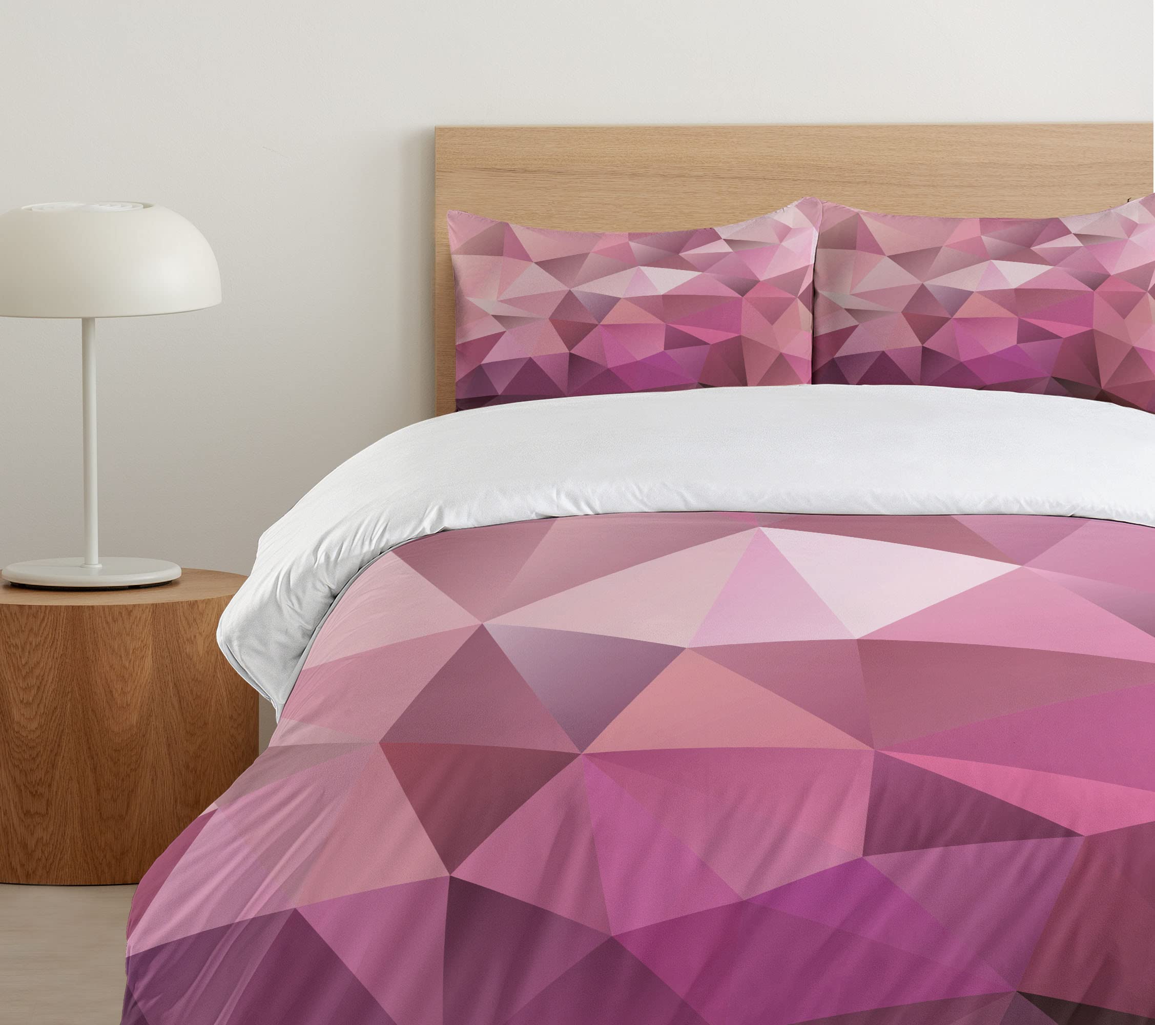 Ambesonne Abstract Duvet Cover Set - Modern Triangle Geometric Pattern Bedding | 3-Piece California King Set with 2 Pillow Shams in Rose Pink | Perfect for Contemporary Bedroom Decor, Guest Rooms & Luxury Hotel Style Makeovers