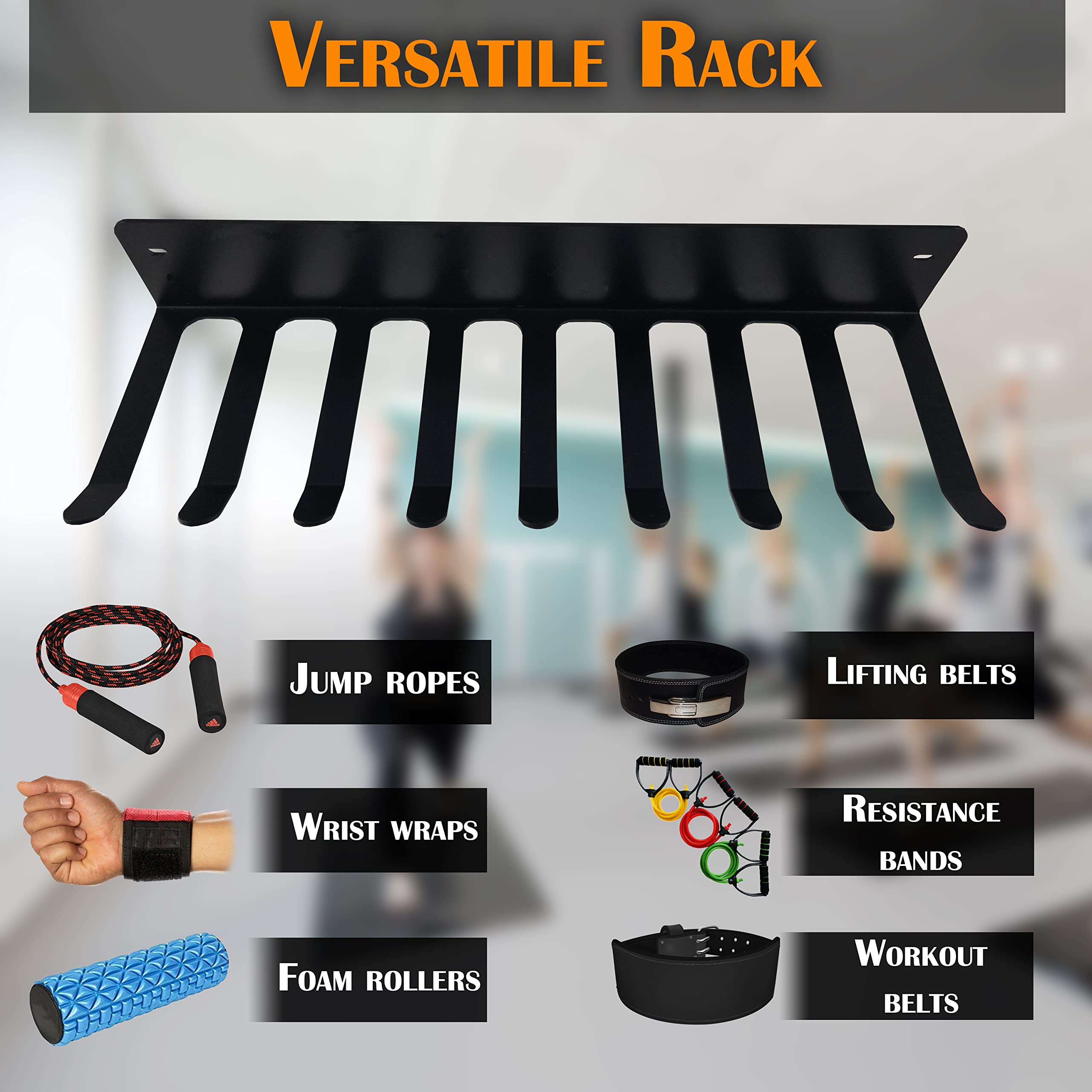 FEBTECH 17-Inch Heavy-Duty Home Gym Organizer Rack with 9 Prongs - Perfect for Olympic Barbells, Jump Ropes, Lifting Belts, Chains & Resistance Bands - Ideal for Home Gym Storage & Equipment Organization (Hardware Included)
