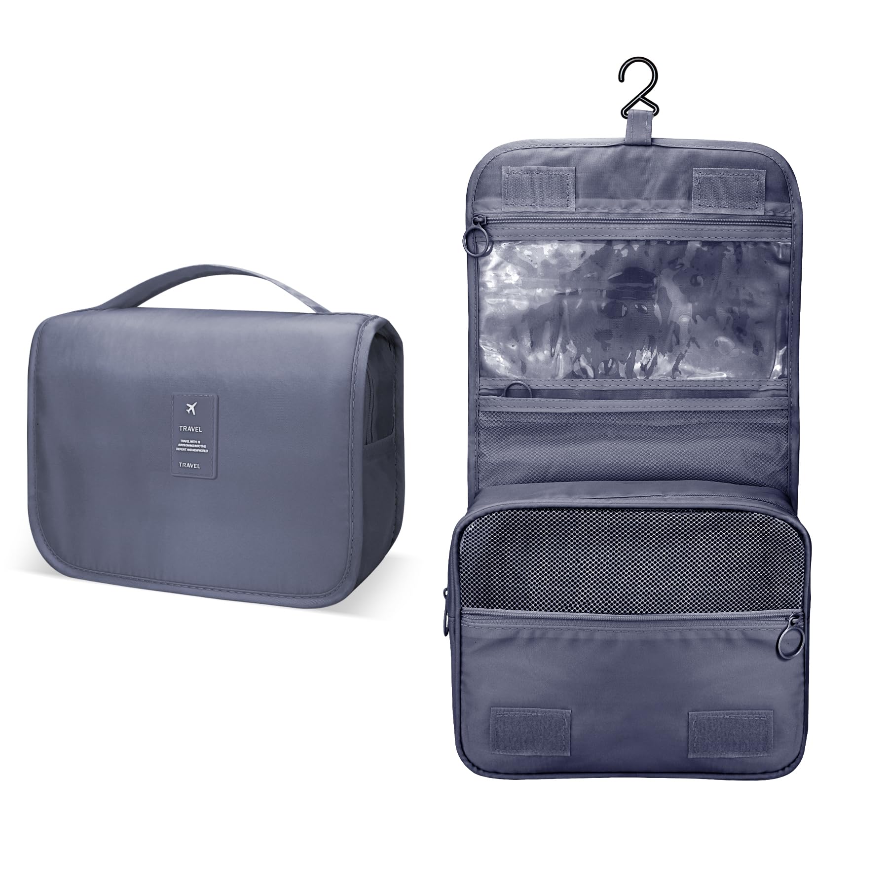 Large Waterproof Hanging Toiletry Bag for Travel - Spacious Cosmetic Organizer with Hook for Men & Women, Perfect for Brushes & Bathroom Essentials (Grey) | Ideal for Airplane Trips, Gym Showers & Weekend Getaways