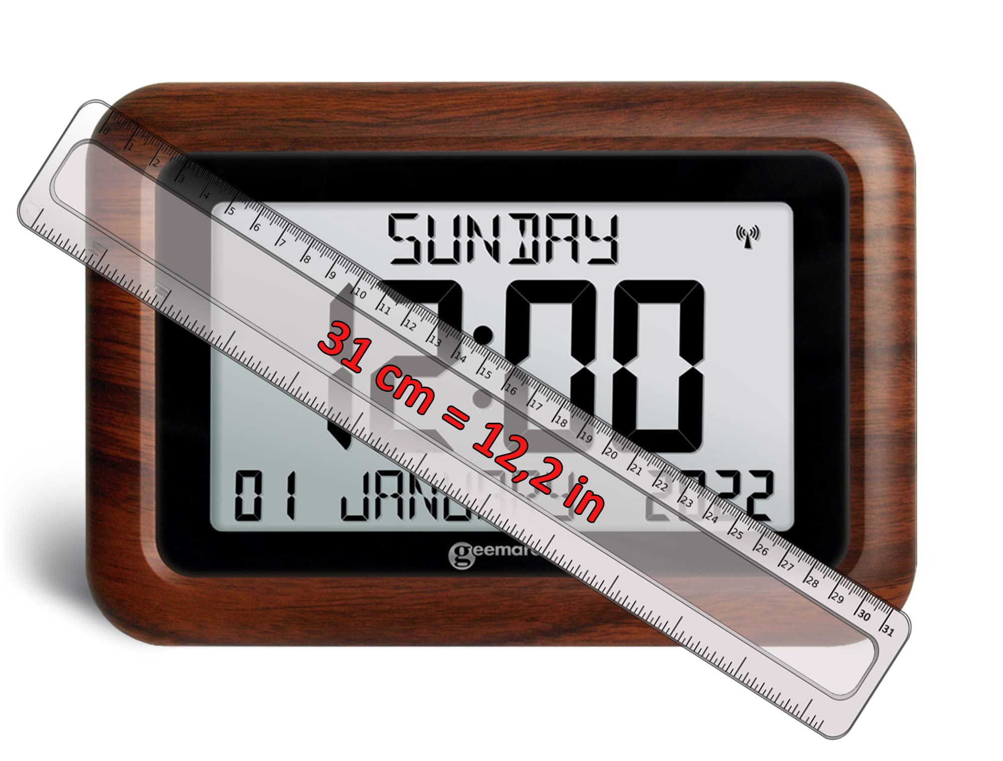 VISO10 - Extra Large Easy Read Atomic Day Clock for Seniors with Dementia/Alzheimer's - Battery Operated Wall Calendar Clock (11