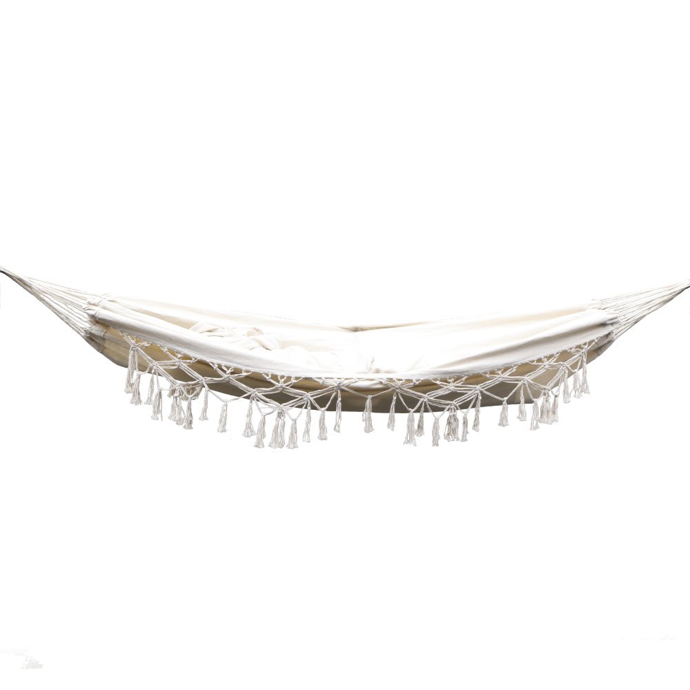 Best Hanging Hammock Bed with Rope Tassel - Portable Outdoor Hammock Chair for Camping, Backyard, Beach & Patio Relaxation