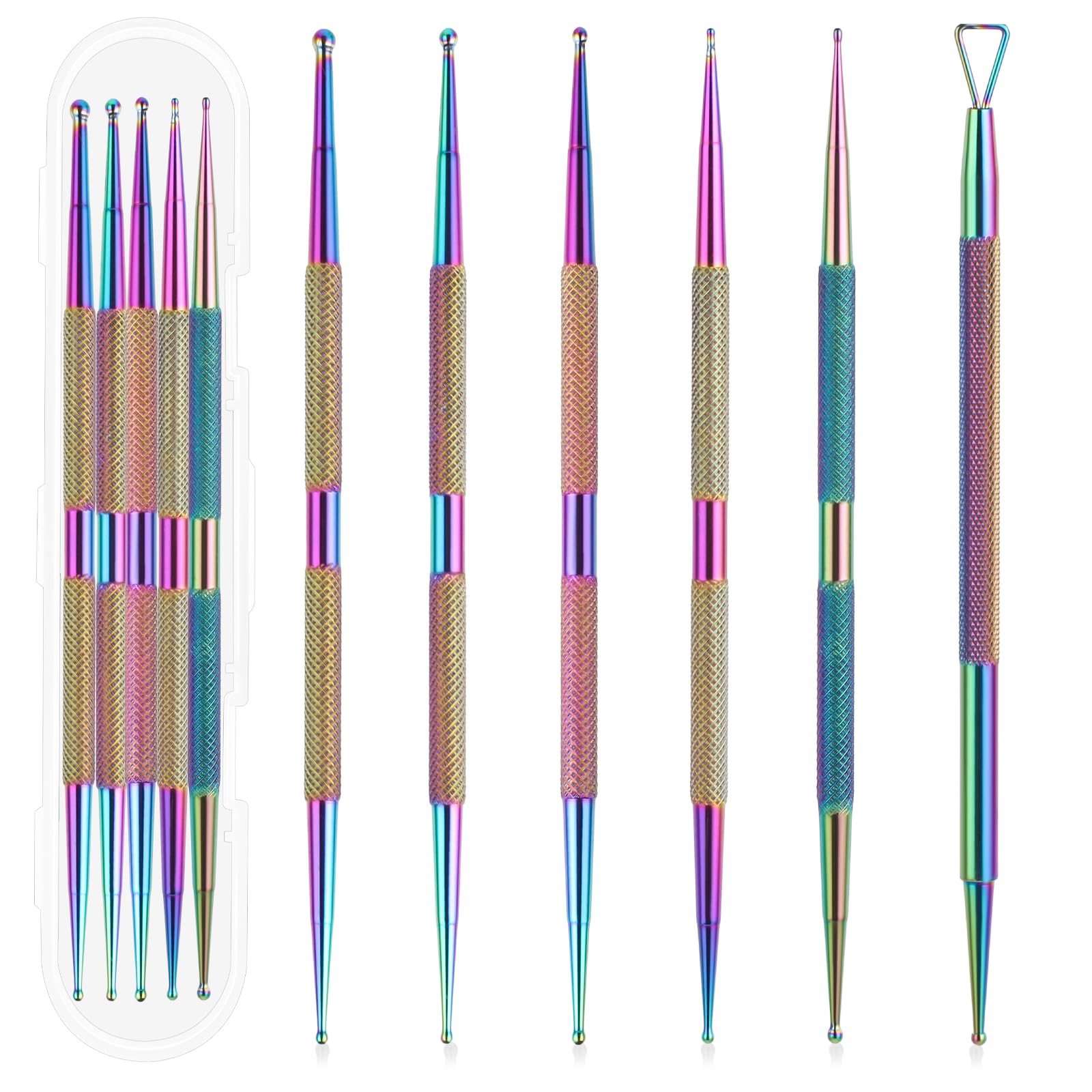 6 Pcs Professional Nail Dotting Tool Kit - Stainless Steel Ball End Dotting Pens, Nail Art Brushes & Rhinestone Picker for DIY Nail Designs, Polymer Clay & Pottery Crafts (Colorful) - Perfect for Home Salon, Nail Art Studio & DIY Craft Projects