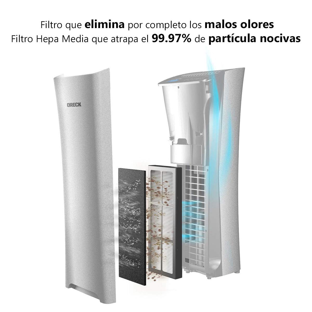 Oreck WK15500B Air Refresh 2-in-1 HEPA Air Purifier & Ultrasonic Humidifier for Small Rooms - Grey | Quiet Bedroom Air Cleaner & Moisturizer for Allergies, Dry Air & Better Sleep