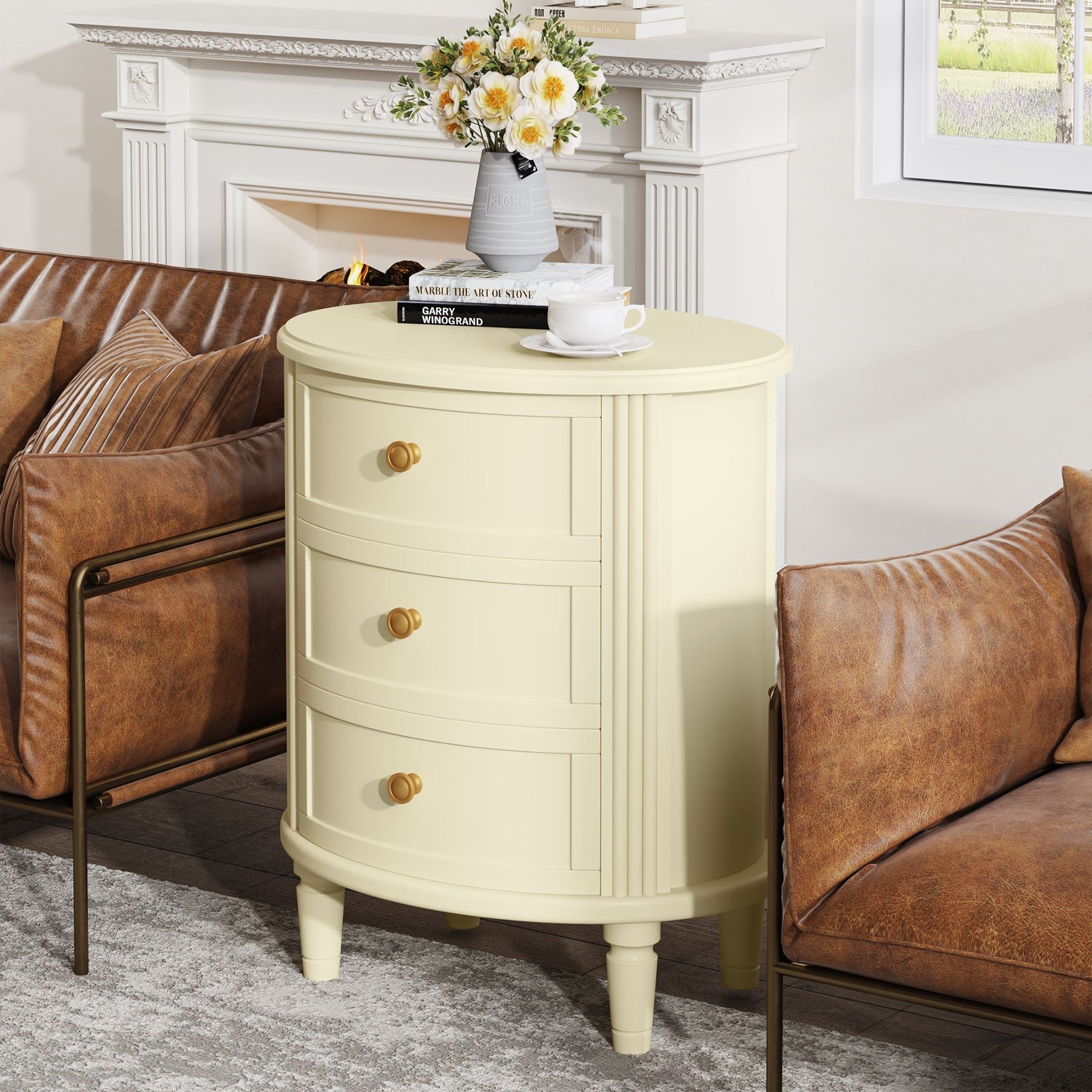 Solid Wood Nightstand with 3 Drawers - Sturdy Bedside Table with Wooden Legs for Bedroom, Living Room or Office Storage