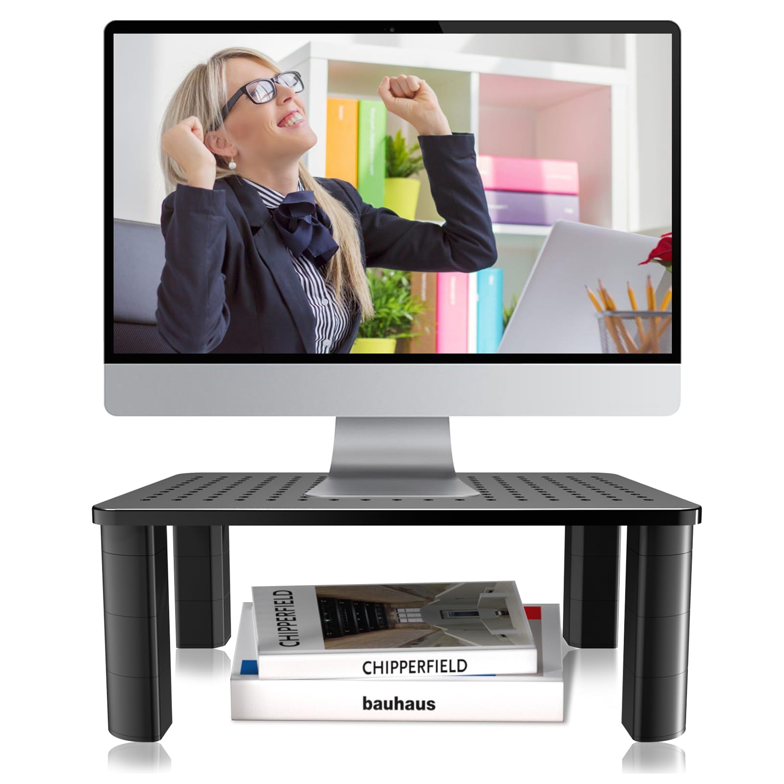 Pholiten Adjustable Monitor Stand Riser - 3 Height Settings, Ergonomic Laptop Stand with Airflow Vents, Desk Organizer for Monitors & Laptops Up to 44lbs - Perfect for Home Office, Gaming Setup and Workspace Organization