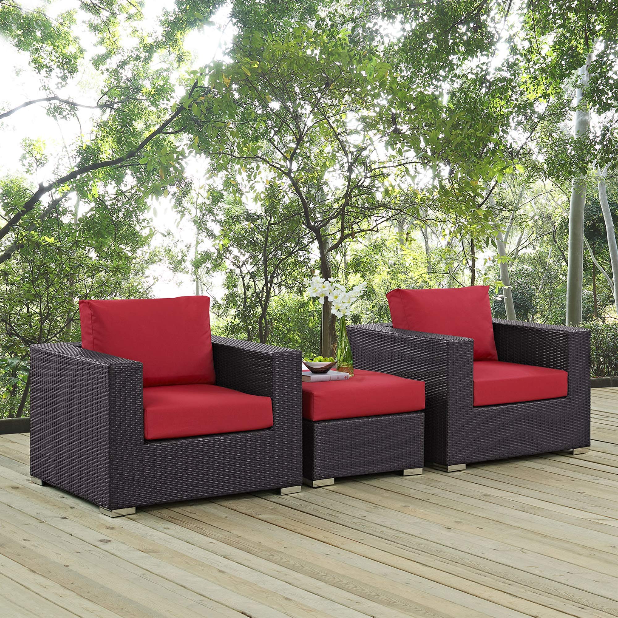 Ergode Convene Outdoor Sectional Sofa Set with 1 Ottoman & 2 Armchairs - Weather-Resistant Synthetic Rattan Furniture with All-Weather Cushions for Patio, Garden, Poolside & Backyard Relaxation