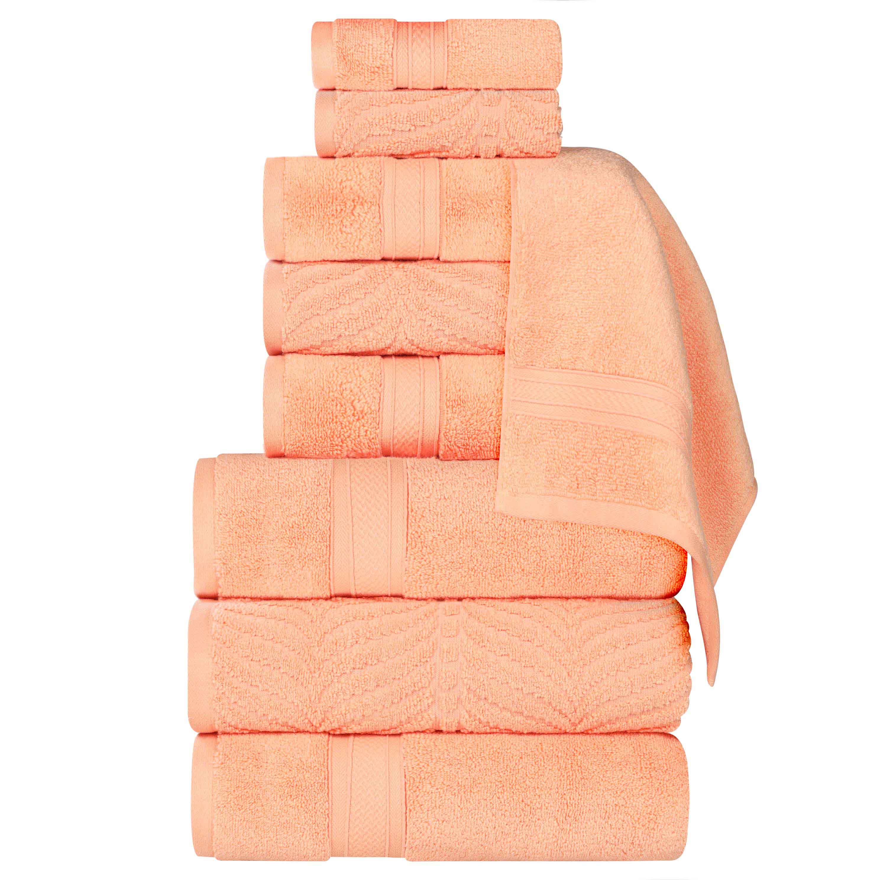 Premium 9-Piece Zero Twist Cotton Towel Set - Solid & Jacquard Elegant Chevron Design for Bath, Spa, and Luxury Home Decor
