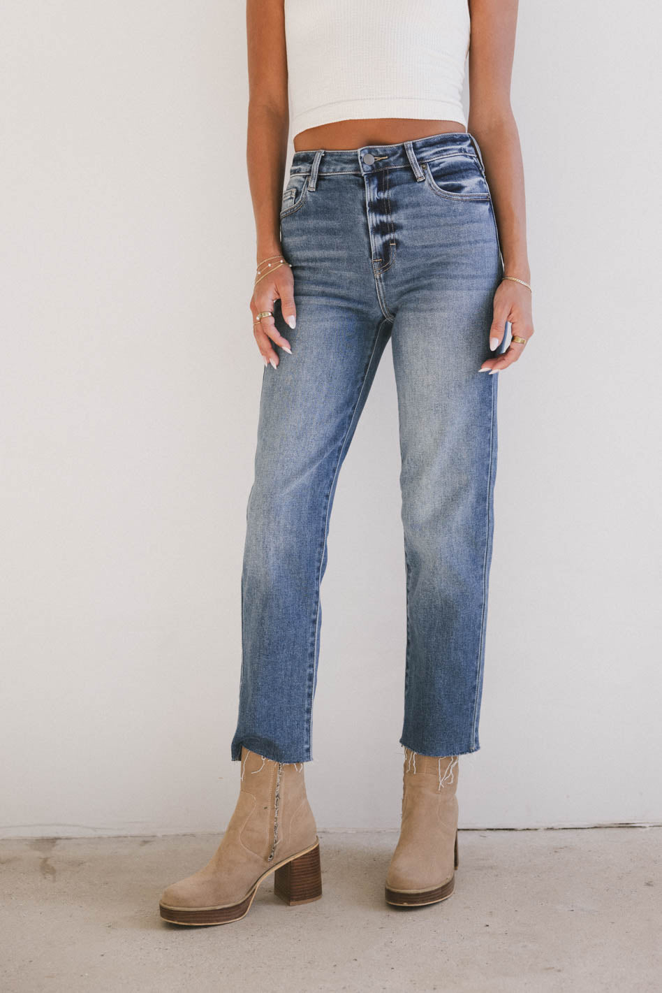 Amelia Straight Leg Jeans for Women - Medium Wash Denim Pants | Comfortable & Stylish Everyday Wear for Casual Outings and Office