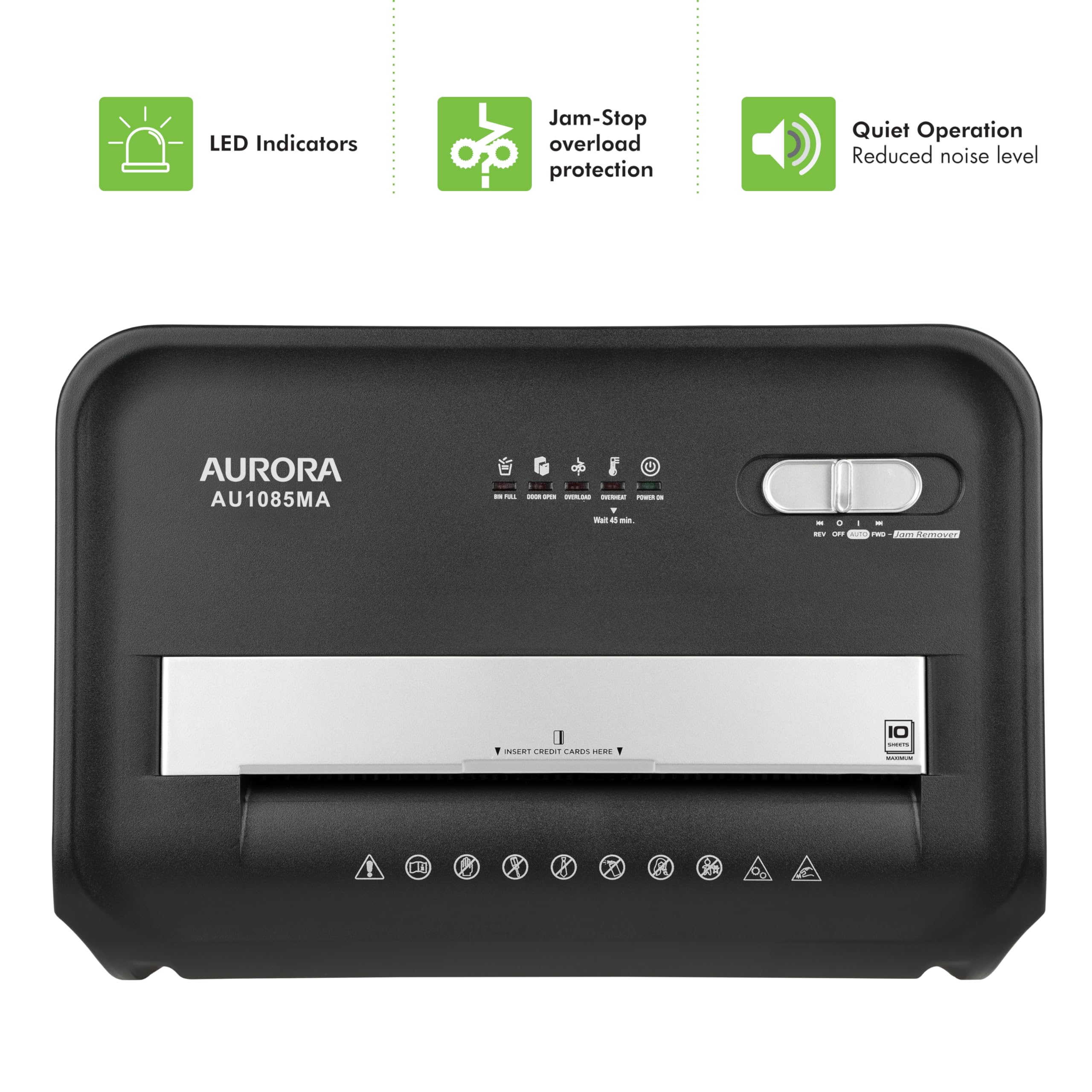 Aurora AU1085MA High-Security 10-Sheet Micro-Cut Paper Shredder with Credit Card Slot - 4-Gallon Pullout Wastebasket & 20-Minute Run Time - Ideal for Home Office, Small Business & Confidential Document Destruction