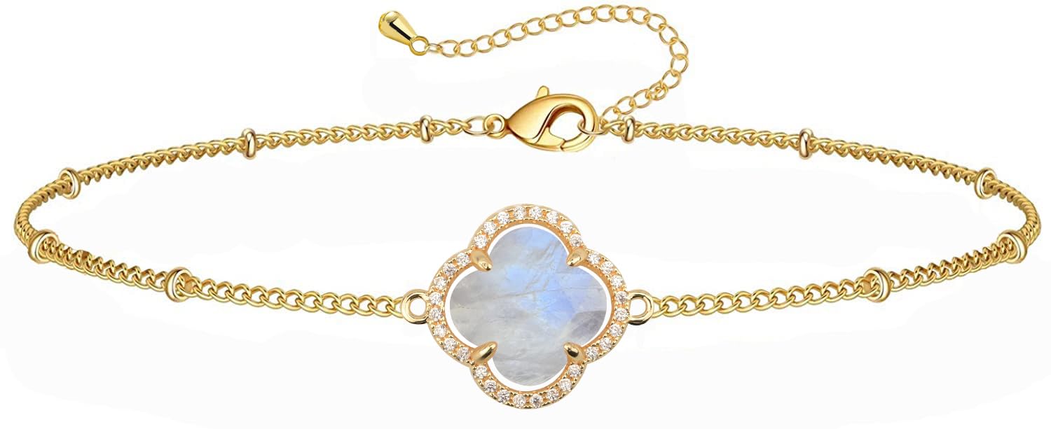 18K Gold Plated Lucky Clover Crystal Adjustable Bracelet for Women - Elegant Adjustable Fashion Jewelry, Birthday Gift for Her - Perfect for Everyday Wear, Special Occasions & Gift Giving