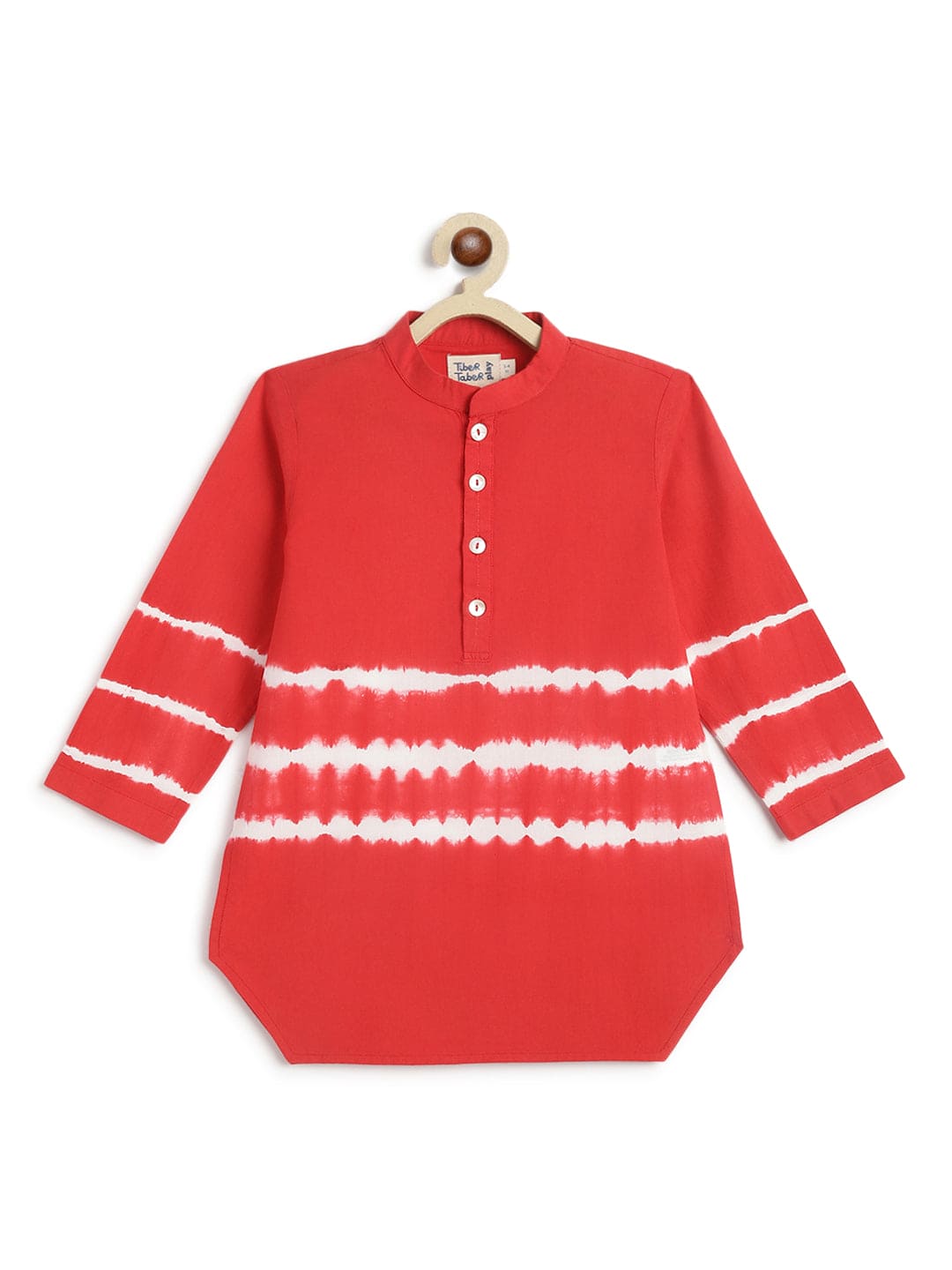 Pre Order: Boys Tie-Dye Short Kurta in Red | Stylish Indian Ethnic Wear for Festivals & Parties