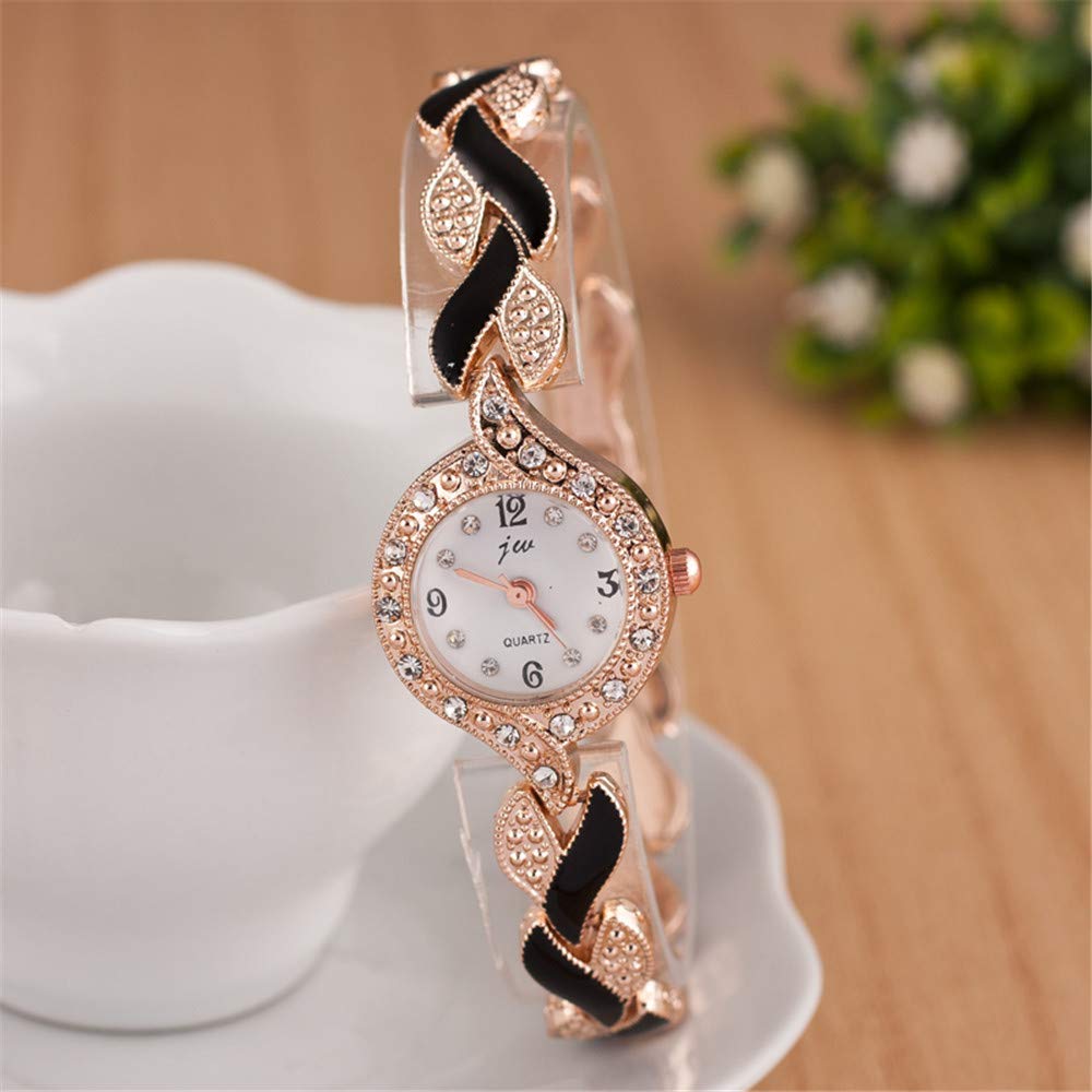 Elegant Crystal Bangle Bracelet Leaf Analog Quartz Watch for Women - 5 Pack Wholesale Wristwatches with Stainless Steel Band | Perfect for Office, Party & Daily Fashion Accessories