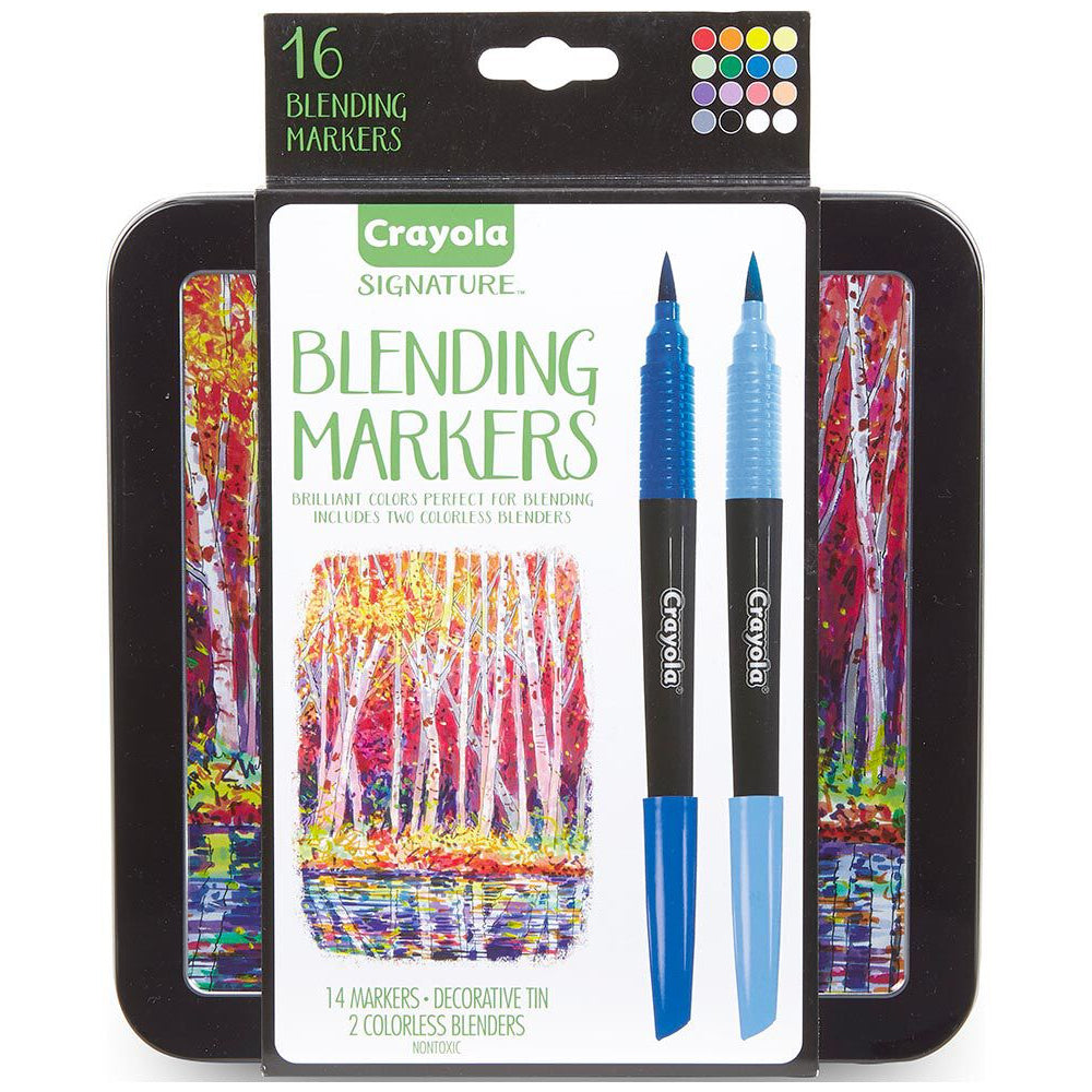 16-Piece Crayola Signature Blending Markers Set with Tin Case - Premium Art Supplies for Kids & Adults 9+ - Perfect for Coloring Books, Sketching & DIY Crafts