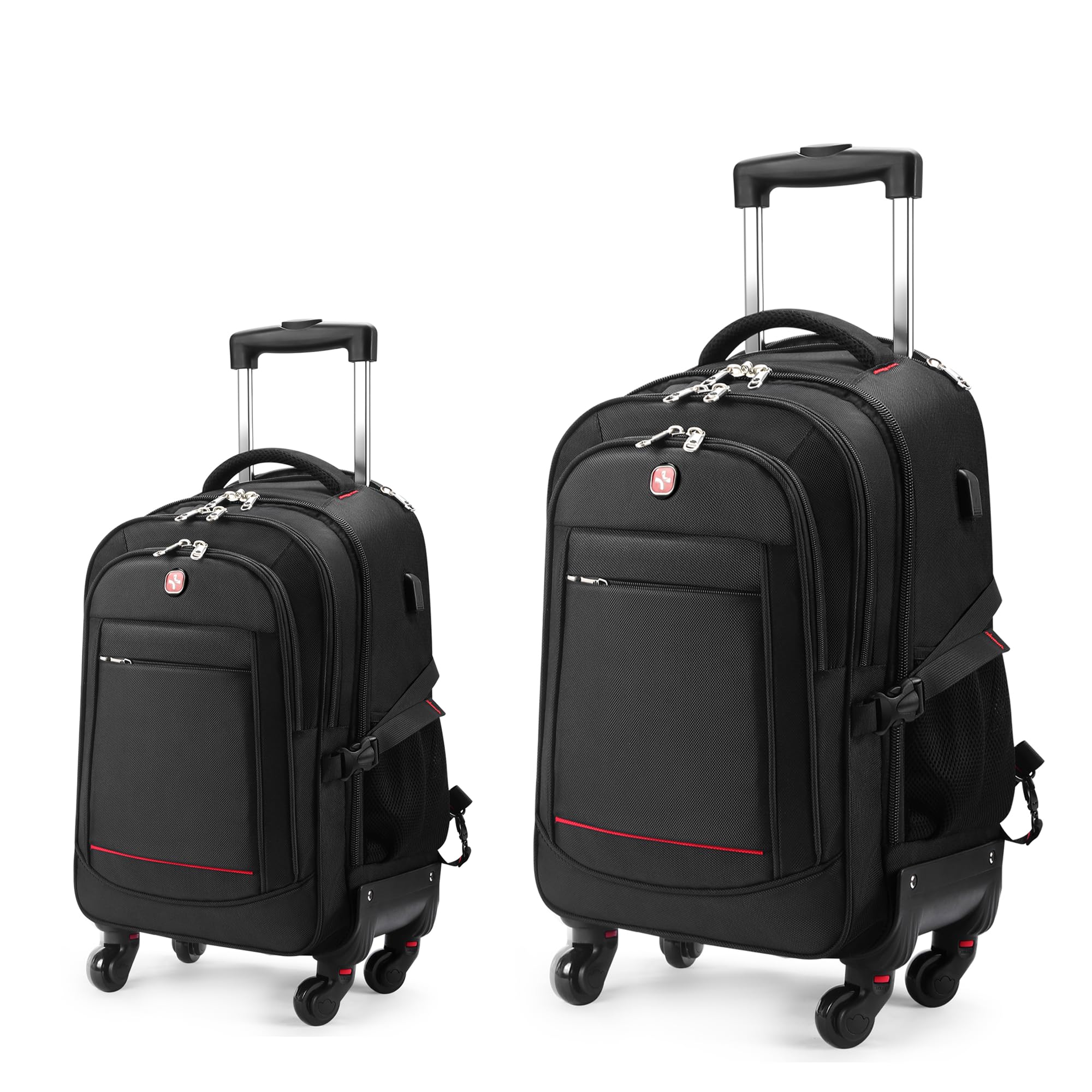 StarCloud 18-inch & 24-inch Rolling Backpack Set - 4-Wheel Expandable Carry-On Luggage with USB Port for Travel, Business Commute & College Dorm - TSA Approved Spinner Suitcase & Wheeled Backpack Combo for Airplane, Train & School Use