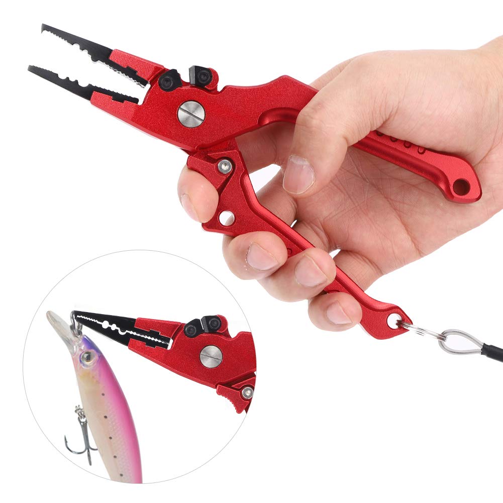 Premium Set of 2 Aluminum Alloy Fishing Pliers with Elastic Band - Saltwater & Freshwater Fishing Gear for Anglers (Red) - Perfect for Catch & Release, Tackle Maintenance & Boat Fishing Accessories