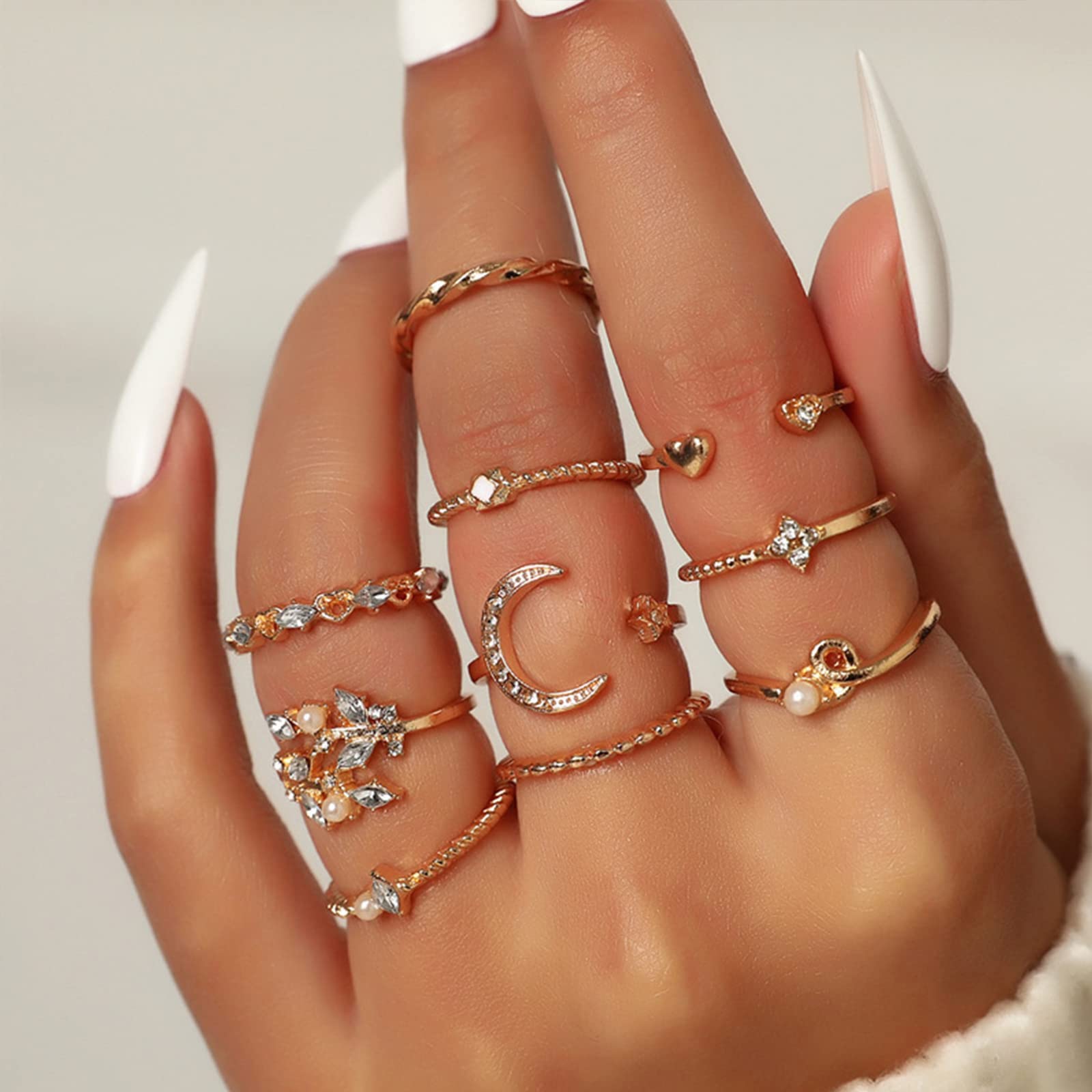 Stackable Gold Rings for Women - Trendy Star, Moon & Heart Knuckle Ring Set - Boho Jewelry Gift Pack - Birthday, Easter Basket Essentials - Perfect for Layering & Everyday Wear