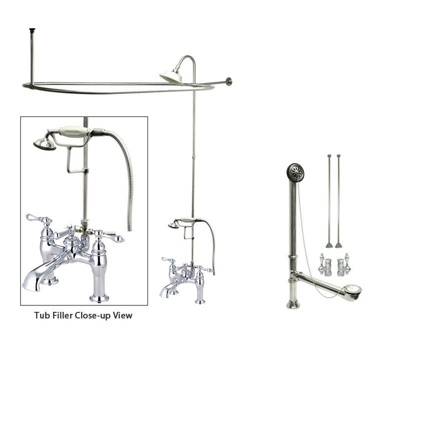 Vintage Style Chrome Clawfoot Tub Shower Kit with Enclosure & Curtain Rod 604T1CTS - Perfect for Bathroom Renovation and Classic Home Decor