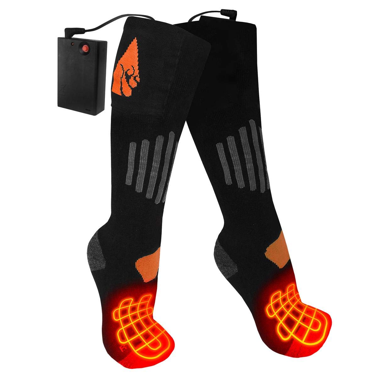 ActionHeat AA Battery Heated Socks for Men & Women - Built-in Heating Panels with Heat Reflective Technology, 4.5V Rechargeable Warm Socks for Winter Outdoor Activities, Hiking, Skiing & Cold Weather