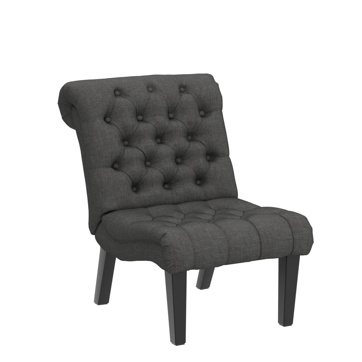 Modern Accent Chair for Living Room & Bedroom - Upholstered Tufted Armless Lounge Chair with Wooden Legs, Grey Fabric Recliner - Perfect for Reading Nook, Home Office, and Small Space Decor