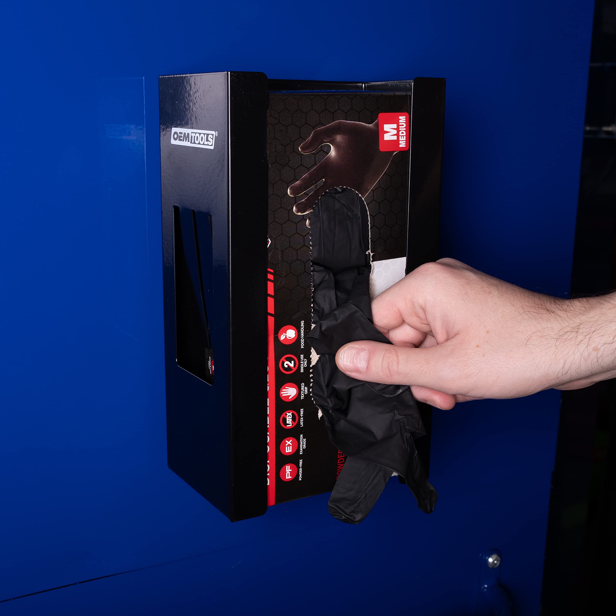 OEMTOOLS 23125 Black Magnetic Glove Dispenser - Wall Mount Disposable Gloves Box Holder for Kitchen, Workshop, Salon & Medical Use