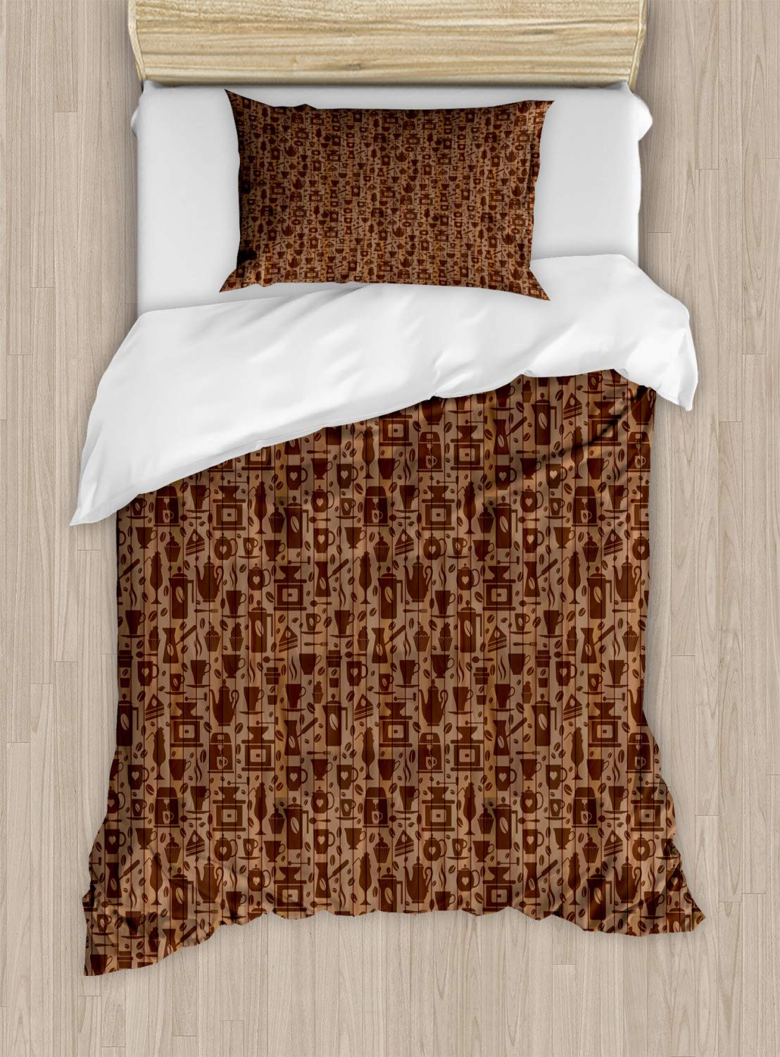 Ambesonne Modern Duvet Cover Set - Queen Size 2-Pack with 4 Pillowcases, Coffee & Bakery Theme in Cocoa Redwood | Cozy Bedroom Decor for Sweet Dreams & Breakfast-In-Bed Mornings