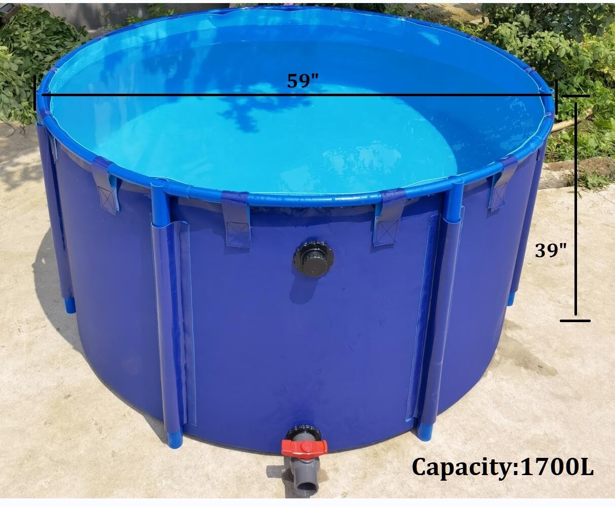 4.9ft x 3ft Collapsible Canvas Fish Pond - 449 Gallon Durable Above Ground Koi Holding Tank with Bracket & Irrigation Frame | Perfect for Backyard, Garden, Patio & Outdoor Fish Farming (Blue, 1.5m x 1m)