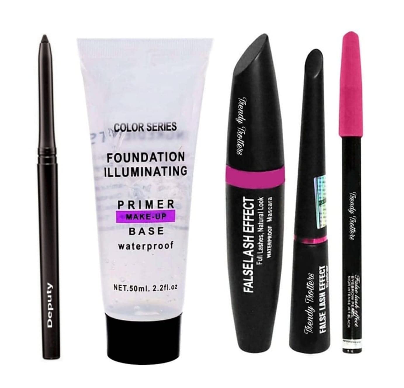 Deputy Mascara, Waterproof Liquid Eyeliner & Eyebrow Pencil Set with Makeup Primer & Kajal - Perfect for Day to Night Makeup Looks