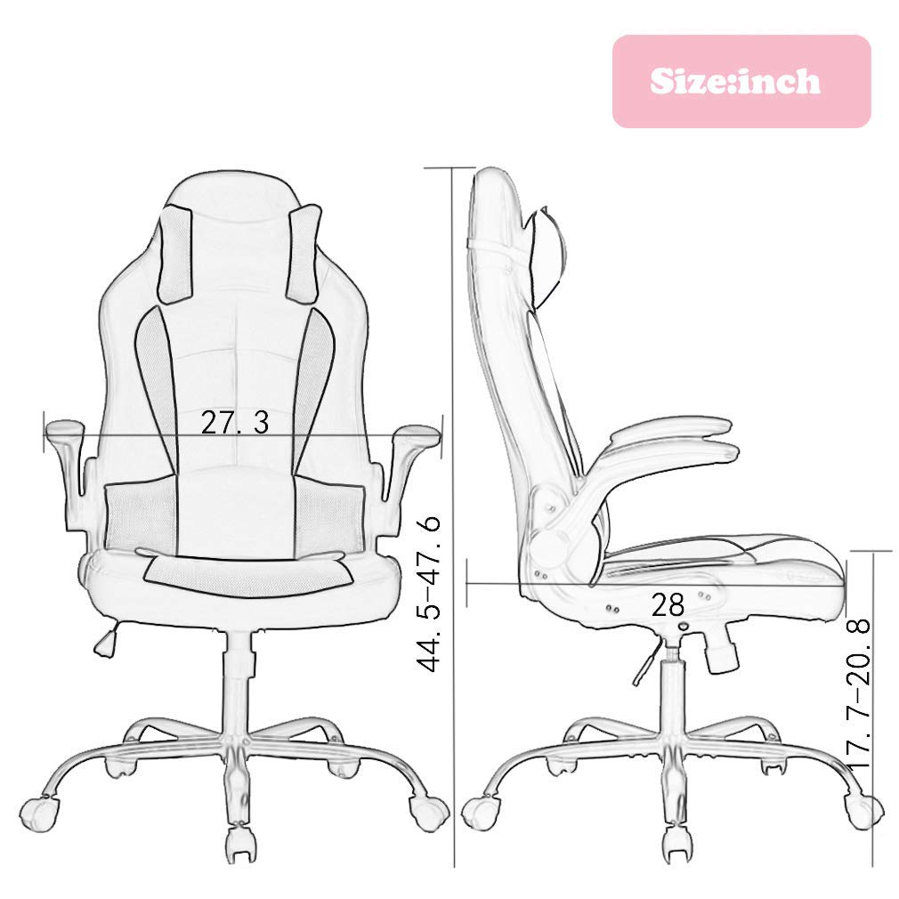 Premium Ergonomic Gaming Chair - Heavy Duty Racing Office Chair with Lumbar Support, Flip-Up Arms & Headrest - Adjustable Swivel Rolling Desk Chair for PC Gamers & Home Office (Stylish Pink) - Perfect for Long Gaming Sessions, Remote Work & Streaming Setup