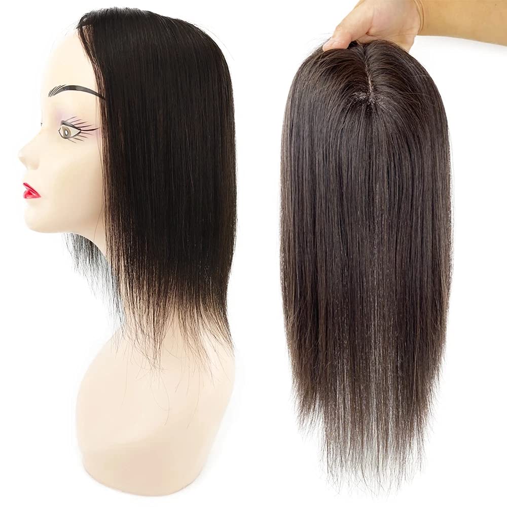 8x12 CM Real Human Hair Topper for Women - Handmade Mono Base Toupee with 3 Clips, Natural Hairline (Natural Black, 10 inches) - Perfect for Thinning Hair, Hair Loss, and Daily Styling