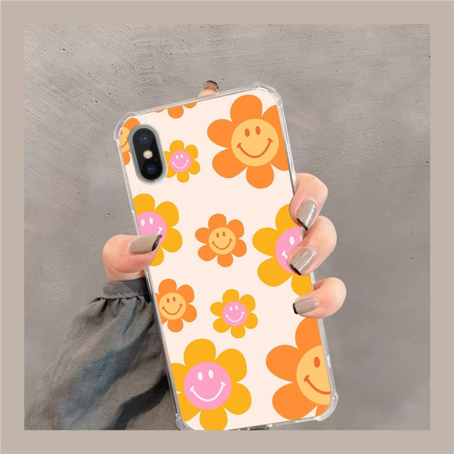 Hippie Smiley Face Flower Daisy Phone Case for iPhone Xs/X - Cute Aesthetic Protective Cover for Girls, Women | Perfect for Music Festivals, Boho Style, Summer Outfits