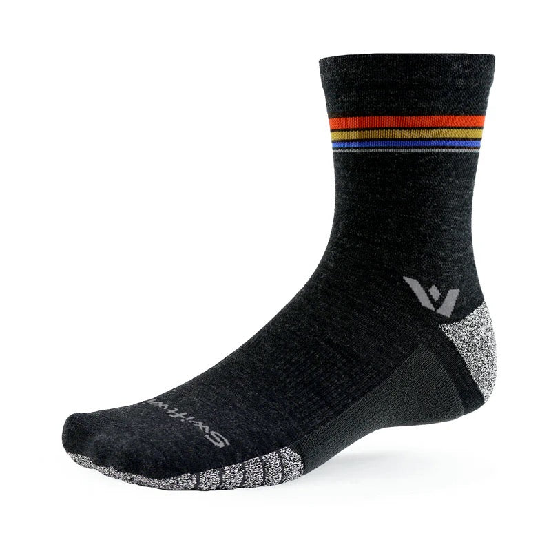 Flight XT Trail Mid Crew Hiking Socks for Men & Women - Coal/Sunset Strip - Moisture Wicking & Cushioned Support for Outdoor Adventures, Running, and Trekking