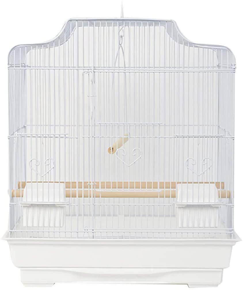 Large Bird Cage for Parrots & Budgies - Portable Iron Decorative Pet Bird Cage for Large Birds, Pigeons & Cockatiels - White Color | Perfect for Home, Garden & Outdoor Use