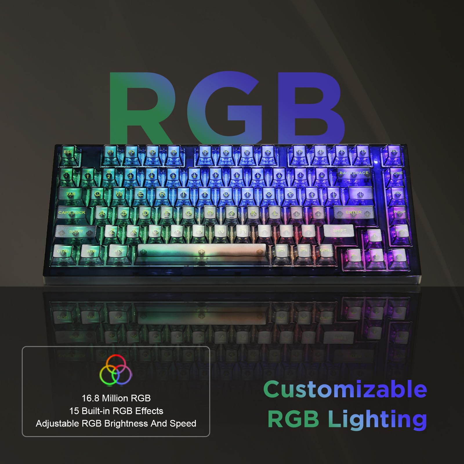 YUNZII X75 82-Key Hot Swappable Mechanical Keyboard with Transparent Keycaps | Gasket Mount 75% RGB Backlit Custom Gaming Keyboard for Windows & Mac (Crystal Ice Switch, Wired-Black) | Perfect for Typing, Gaming & Office Work