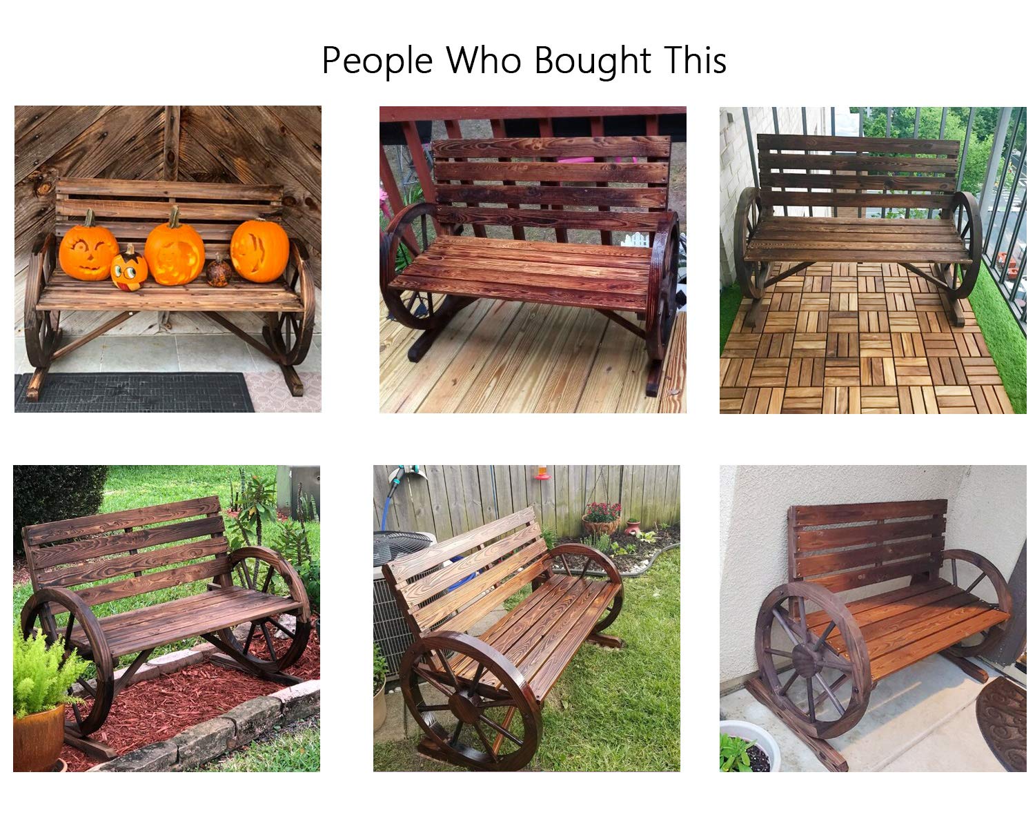 Rustic Wagon Wheel Design Wooden Outdoor Bench - 45