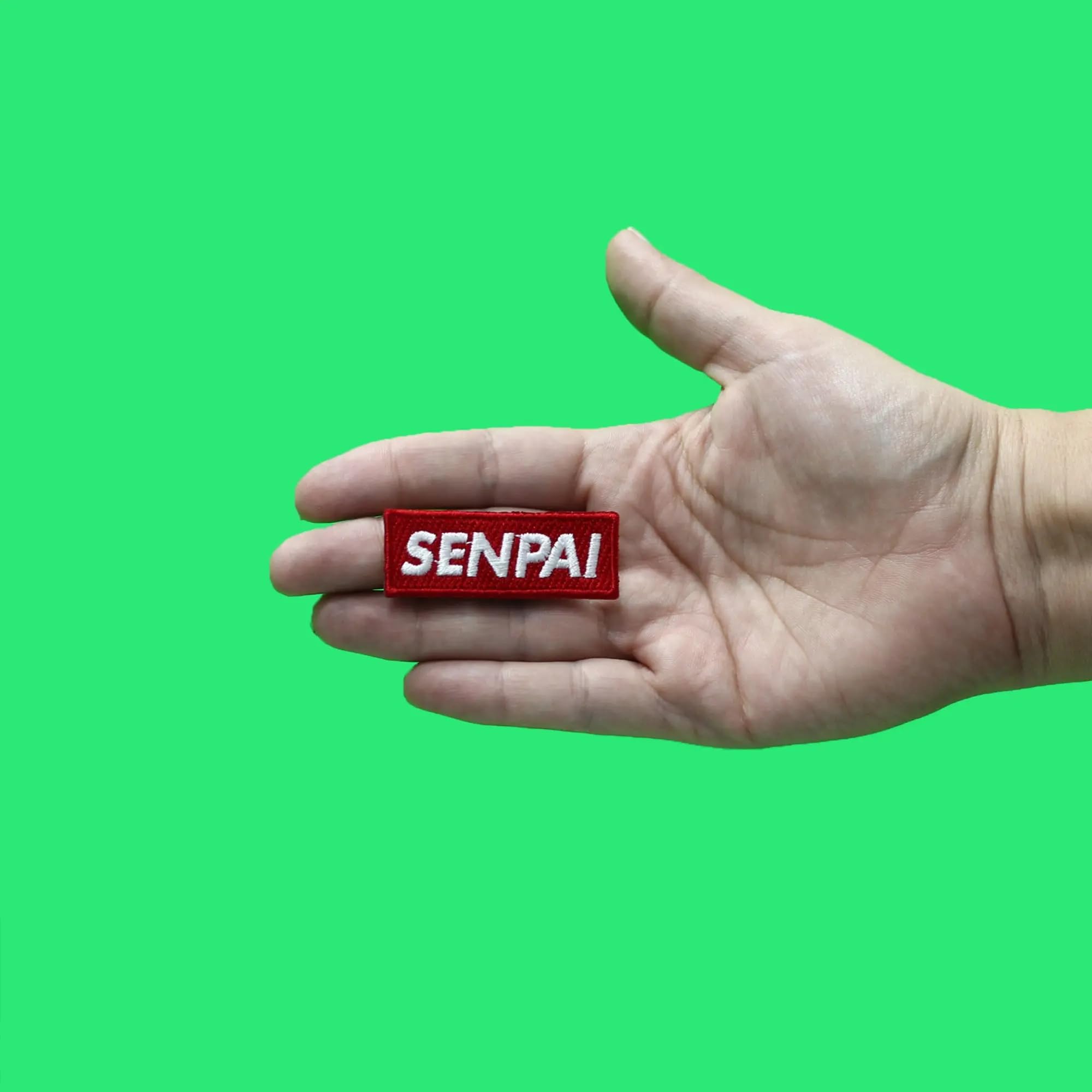 Senpai Hat Patch - Red Box Logo Embroidered Iron On Applique for DIY Jackets, Bags & Caps | Anime Fashion Accessory for Cosplay & Streetwear