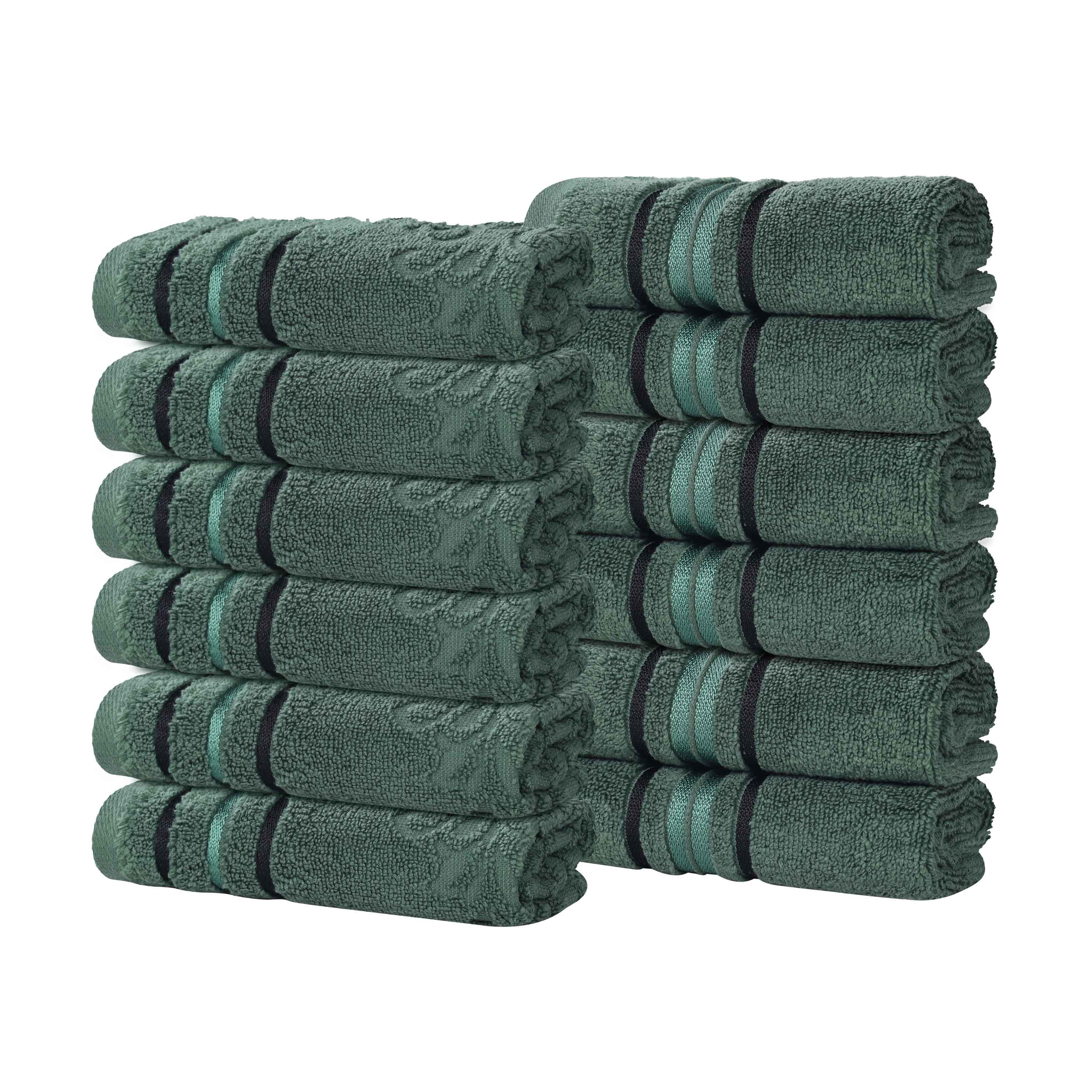 Sadie 100% Cotton Face Towel Set - 12 Pack Zero Twist Solid & Jacquard Floral Bath Towels for Spa, Gym, Travel & Home Use
