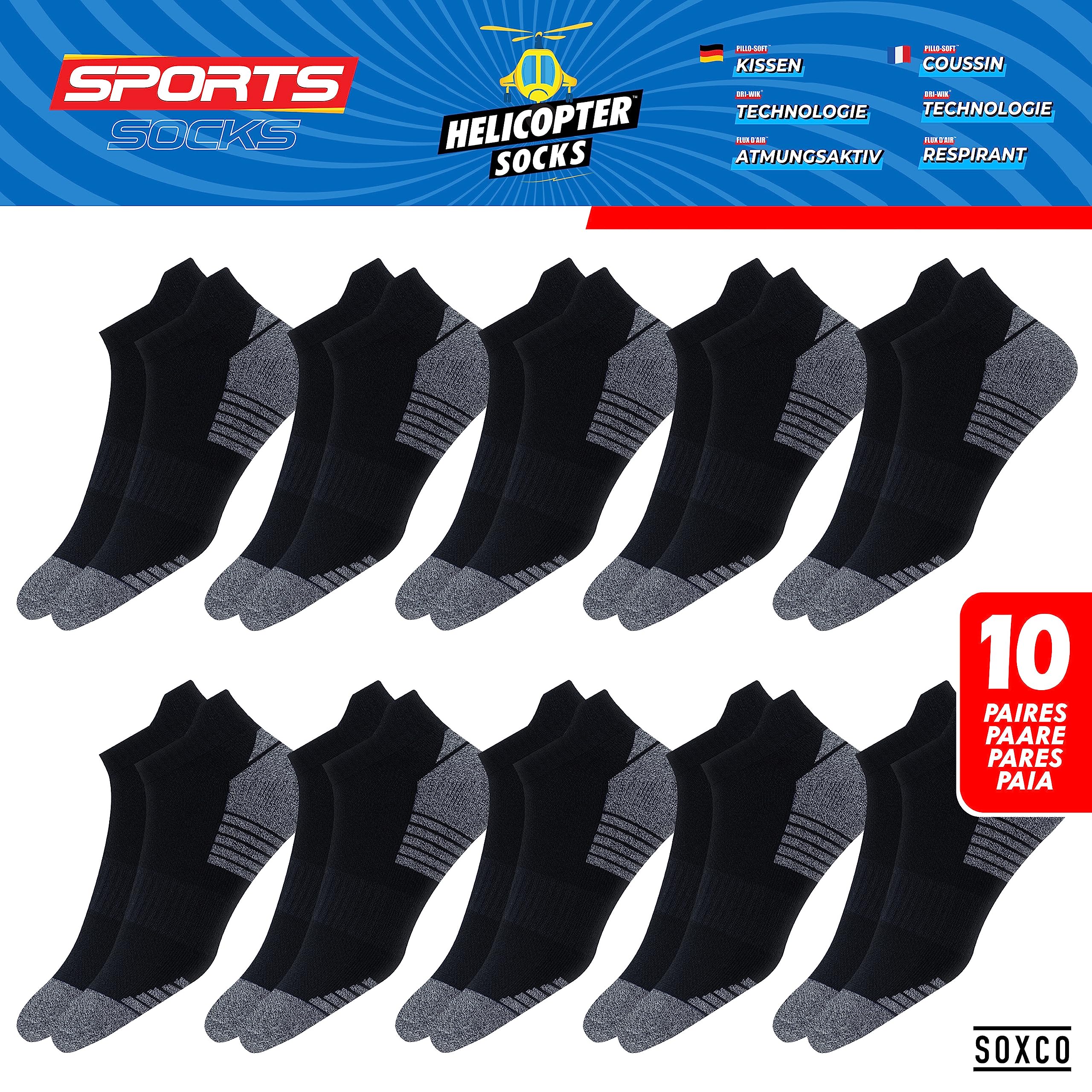 SOXCO 10 Pairs Athletic Socks for Men & Women - Breathable Running Ankle Socks for Sports, Gym & Workout - Pack of 10 (Great for Jogging, Hiking & Daily Wear)