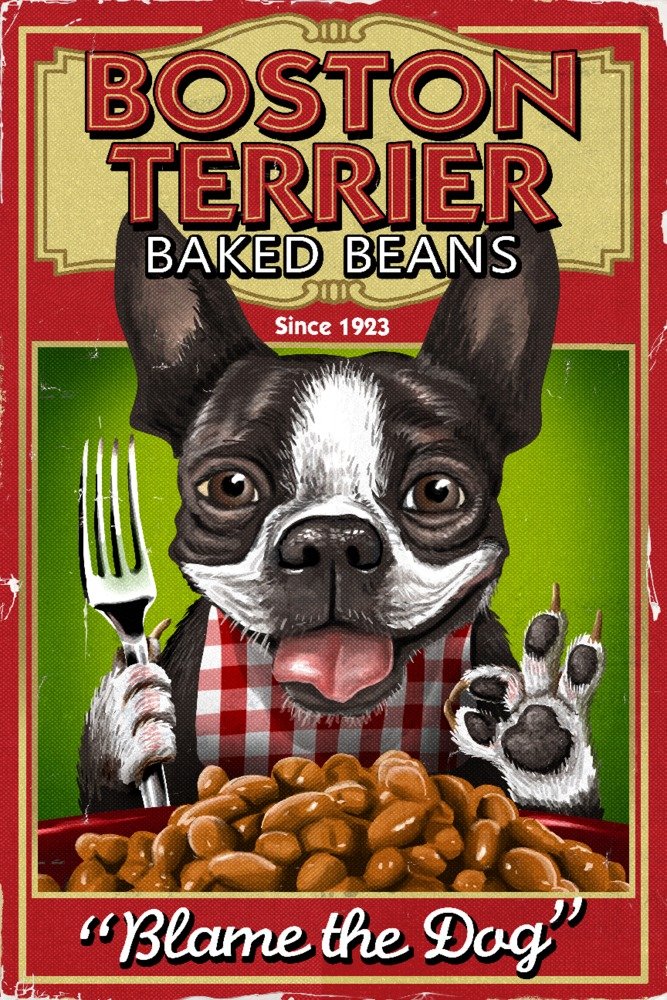 Vintage Boston Terrier Retro Baked Beans Advertising Poster - Signed 24x36 Art Print for Home & Office Wall Decor | Perfect for Pet Lovers & Retro Kitchen Decor